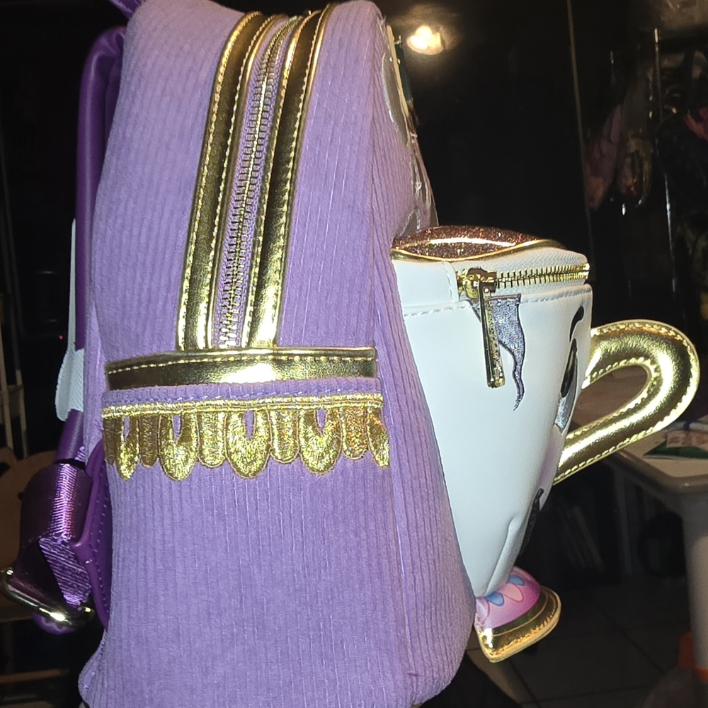 New!Loungefly Disney Beauty and the Beast Chip Figural Corduroy Mini Backpack - Picture 2 of 5